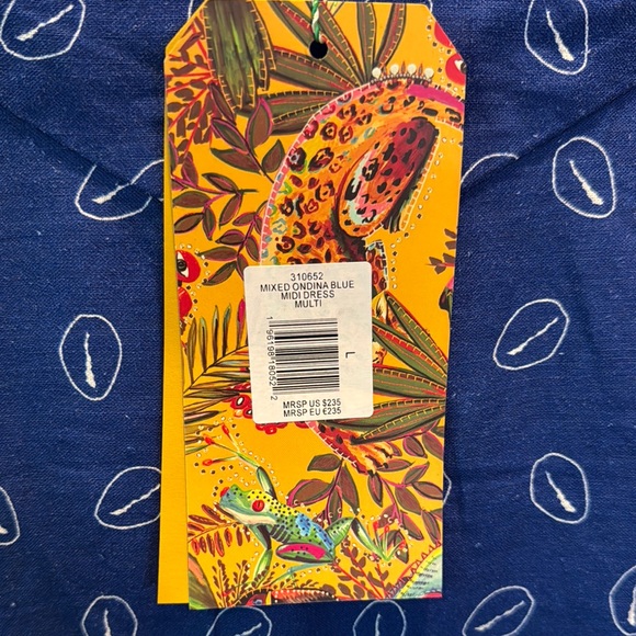 Farm Rio NWT Mixed Ondina Blue Midi Cut out/ ruched sided Dress buttoned down - Picture 6 of 12